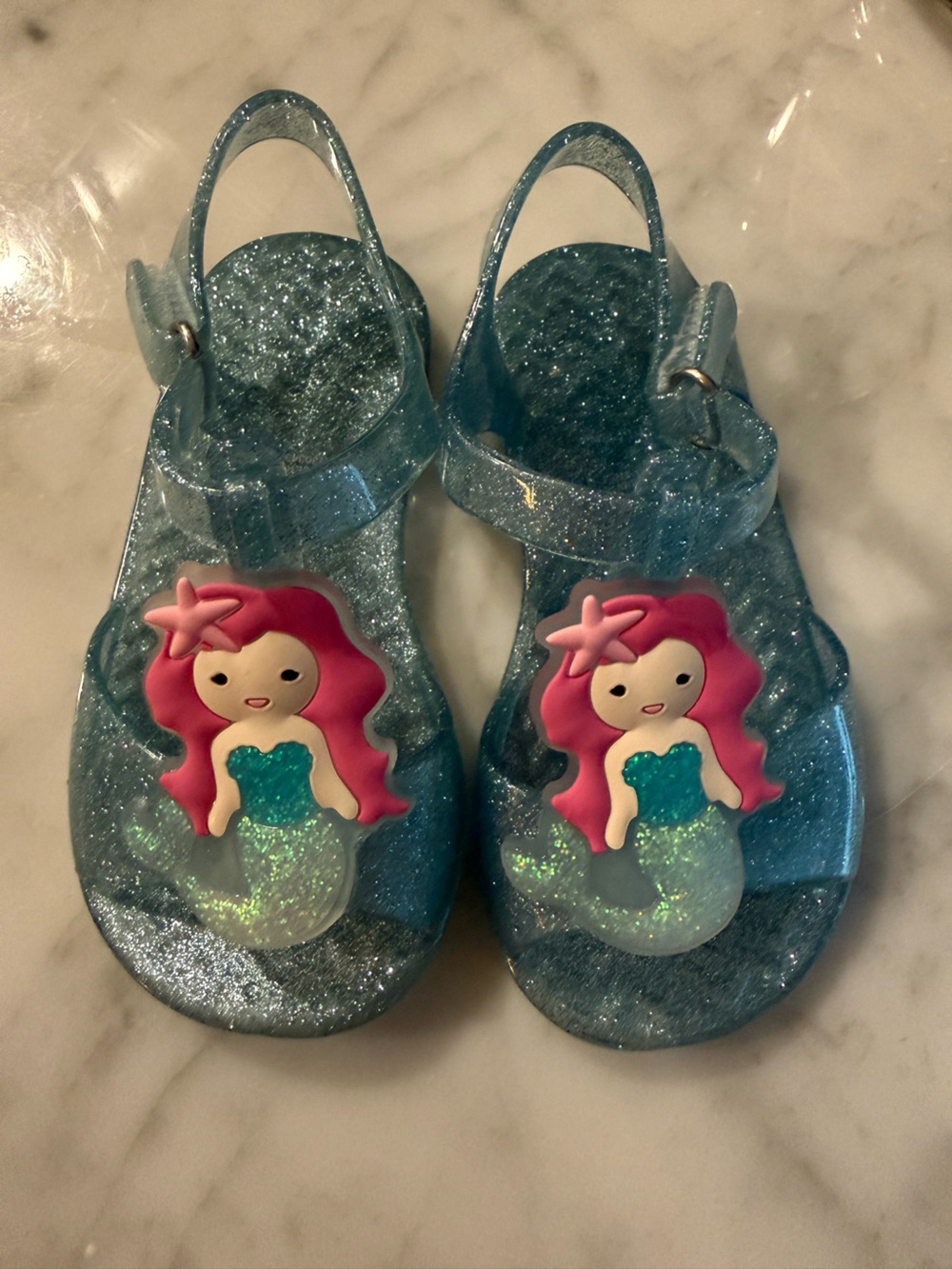 Girls Kids Jelly Sandals with Pink Mermaid - Blue Sparkle - Toddler 5/6